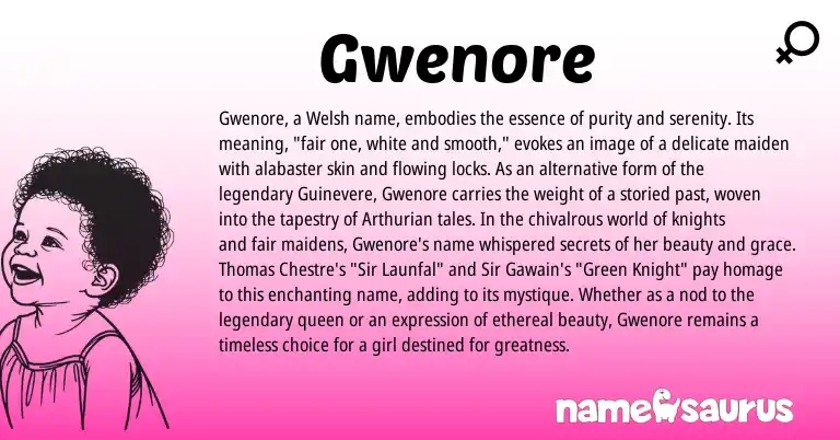 Infographic about Gwenore name meaning, Gwenore is a name from Welsh, Arthurian origin(s).