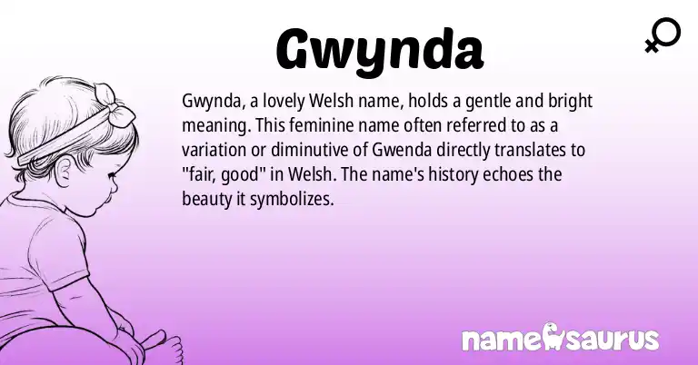 Infographic about Gwynda name meaning, Gwynda is a name from Welsh origin(s).