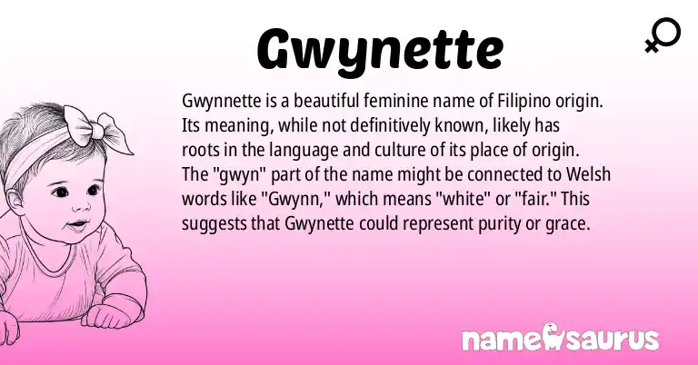 Infographic about Gwynette name meaning, Gwynette is a name from Filipino origin(s).