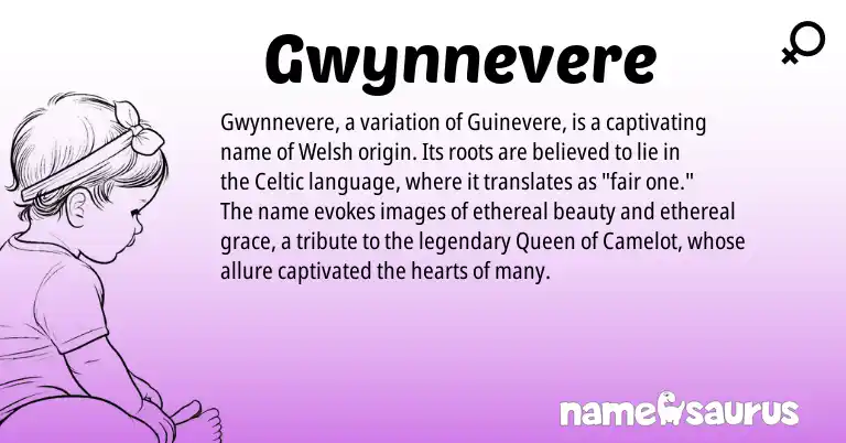 Infographic about Gwynnevere name meaning, Gwynnevere is a name from Welsh, Celtic origin(s).