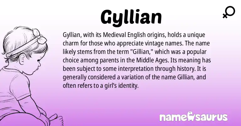 Infographic about Gyllian name meaning, Gyllian is a name from Medieval English origin(s).