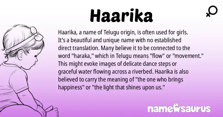 Infographic about Haarika name meaning, Haarika is a name from Telugu origin(s).