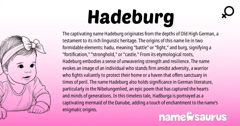 Infographic about Hadeburg name meaning, Hadeburg is a name from Old High German, German origin(s).