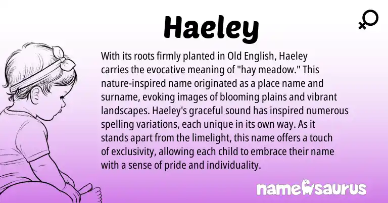 Infographic about Haeley name meaning, Haeley is a name from Old English origin(s).
