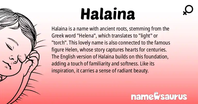 Infographic about Halaina name meaning, Halaina is a name from Ancient Greek, English origin(s).