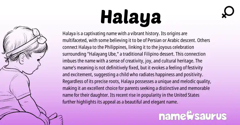 Infographic about Halaya name meaning, Halaya is a name from Filipino origin(s).