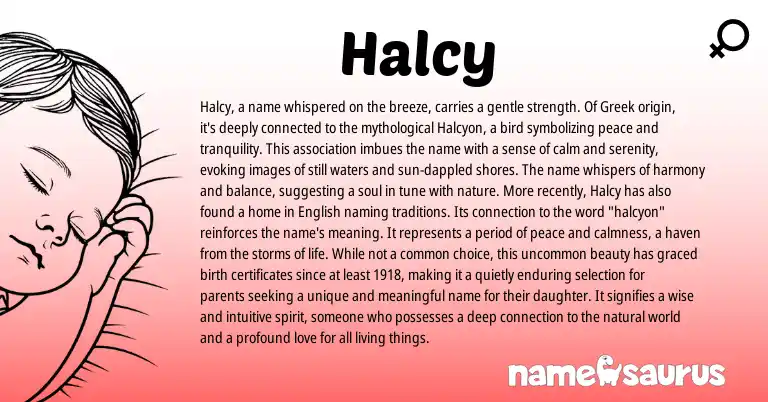 Infographic about Halcy name meaning, Halcy is a name from Greek origin(s).