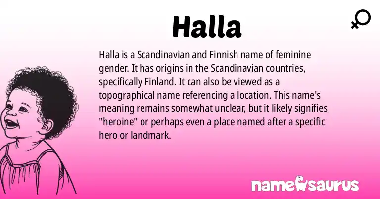 Infographic about Halla name meaning, Halla is a name from Scandinavian, Finnish origin(s).
