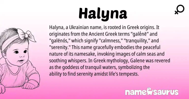 Infographic about Halyna name meaning, Halyna is a name from Ukrainian, Ancient Greek, Greek origin(s).