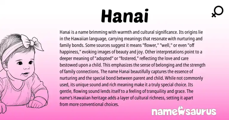 Infographic about Hanai name meaning, Hanai is a name from Arabic, Hawaiian origin(s).