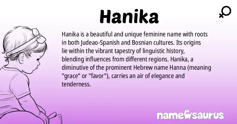 Infographic about Hanika name meaning, Hanika is a name from Judeo-Spanish, Bosnian origin(s).