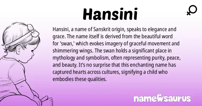 Infographic about Hansini name meaning, Hansini is a name from Sanskrit origin(s).