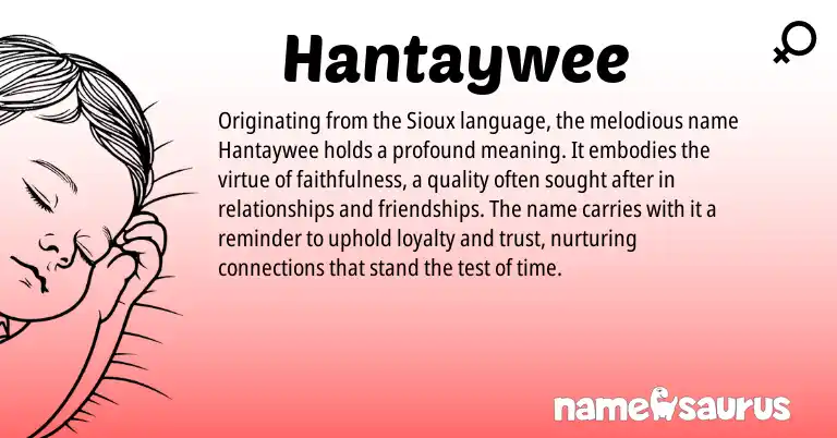Infographic about Hantaywee name meaning, Hantaywee is a name from Sioux origin(s).