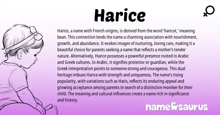 Infographic about Harice name meaning, Harice is a name from French, English origin(s).
