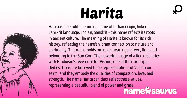 Infographic about Harita name meaning, Harita is a name from Indian, Sanskrit origin(s).