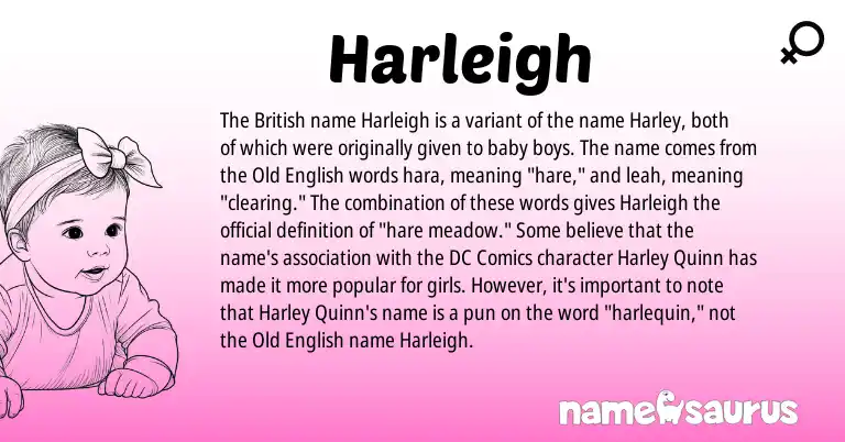 Infographic about Harleigh name meaning, Harleigh is a name from Old English, British origin(s).