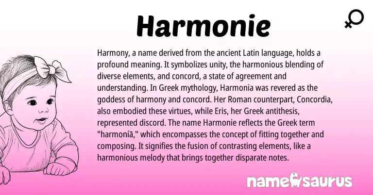Infographic about Harmonie name meaning, Harmonie is a name from Roman, Latin, Greek origin(s).
