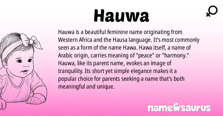 Infographic about Hauwa name meaning, Hauwa is a name from Western African, Hausa origin(s).