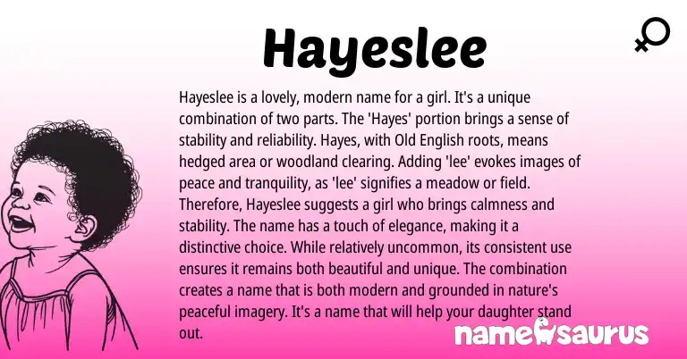 Infographic about Hayeslee name meaning, Hayeslee is a name from English origin(s).