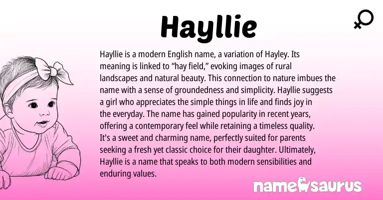 Infographic about Hayllie name meaning, Hayllie is a name from English origin(s).