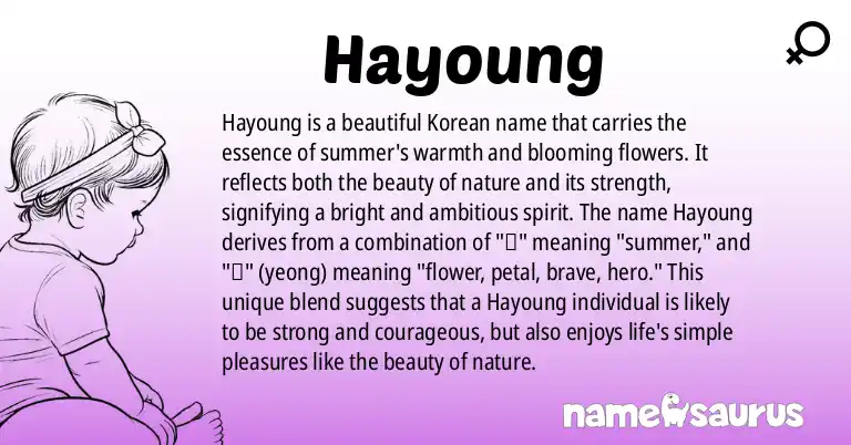 Infographic about Hayoung name meaning, Hayoung is a name from Korean origin(s).