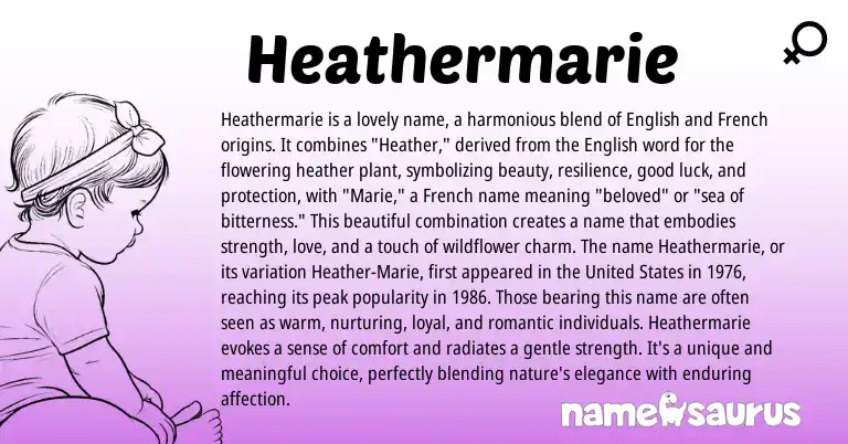 Infographic about Heathermarie name meaning, Heathermarie is a name from French, English origin(s).