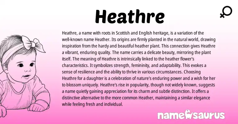 Infographic about Heathre name meaning, Heathre is a name from Scottish, English origin(s).
