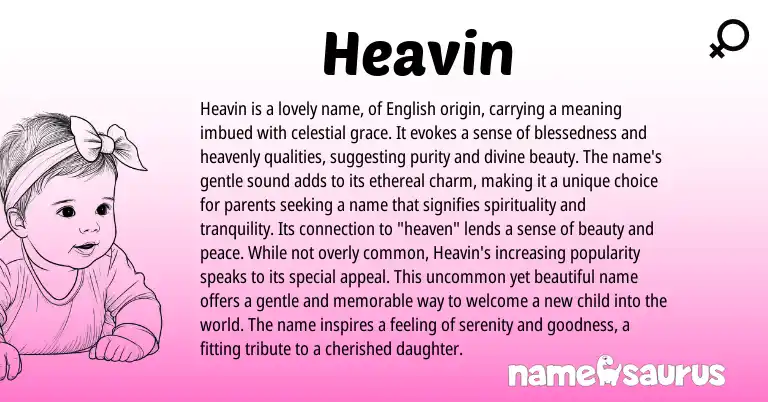 Infographic about Heavin name meaning, Heavin is a name from English, American origin(s).