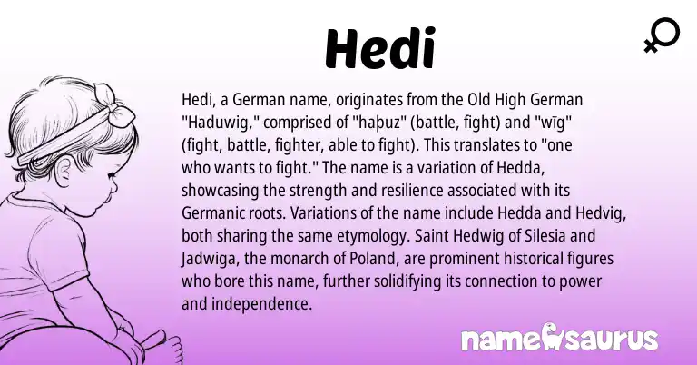 Infographic about Hedi name meaning, Hedi is a name from Old High German, German, Germanic origin(s).