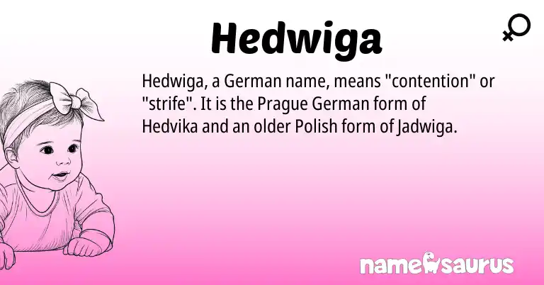 Infographic about Hedwiga name meaning, Hedwiga is a name from German, Polish origin(s).