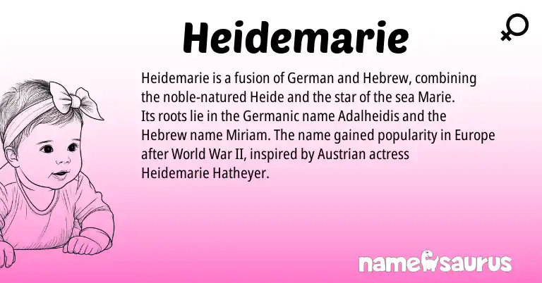 Infographic about Heidemarie name meaning, Heidemarie is a name from German, Germanic, Hebrew origin(s).