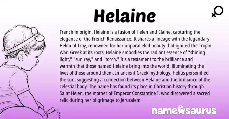 Infographic about Helaine name meaning, Helaine is a name from French, Greek origin(s).