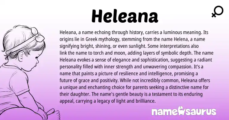 Infographic about Heleana name meaning, Heleana is a name from English, Greek origin(s).
