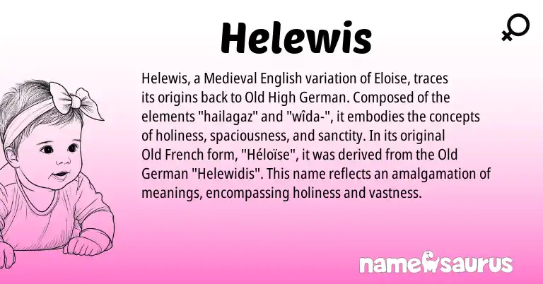 Infographic about Helewis name meaning, Helewis is a name from Old High German, Old German, Medieval English, Old French origin(s).