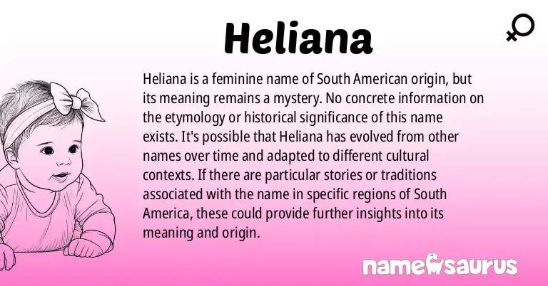 Infographic about Heliana name meaning, Heliana is a name from South American origin(s).