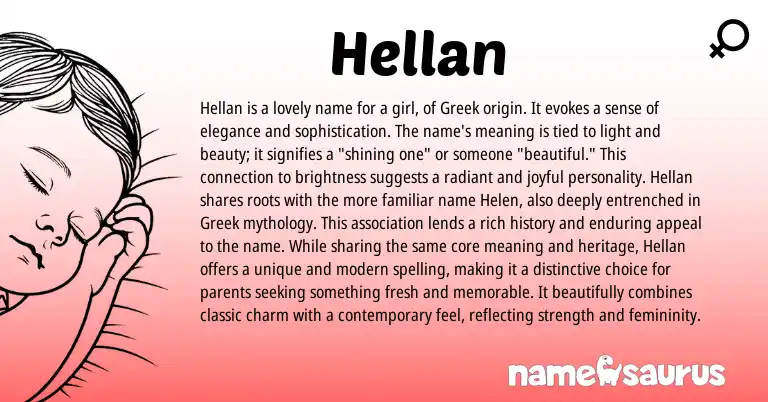 Infographic about Hellan name meaning, Hellan is a name from Greek origin(s).