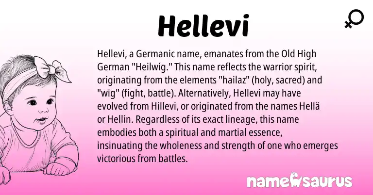 Infographic about Hellevi name meaning, Hellevi is a name from Old High German, Germanic origin(s).