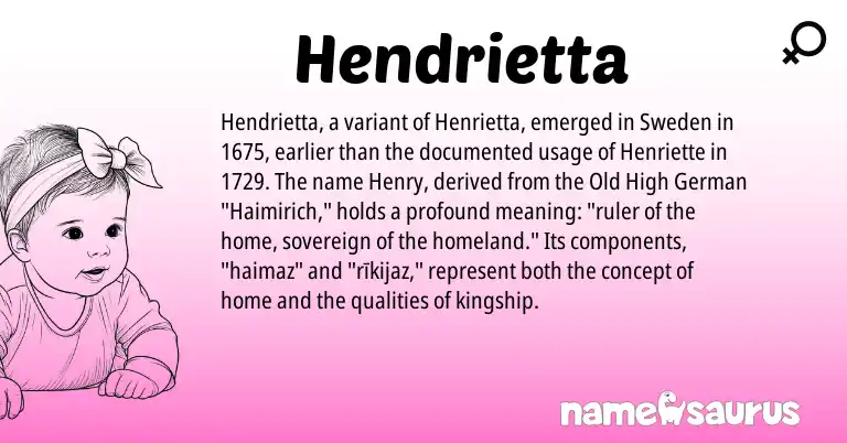 Infographic about Hendrietta name meaning, Hendrietta is a name from Old High German origin(s).