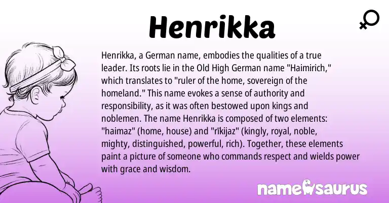 Infographic about Henrikka name meaning, Henrikka is a name from Old High German, German origin(s).