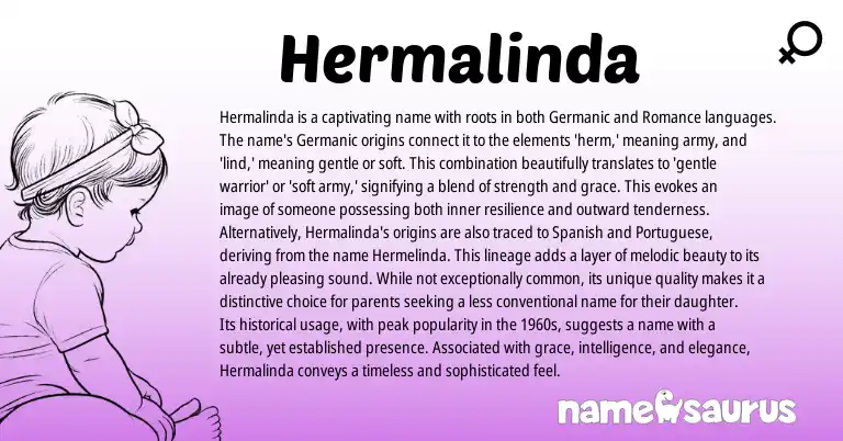 Infographic about Hermalinda name meaning, Hermalinda is a name from Germanic origin(s).