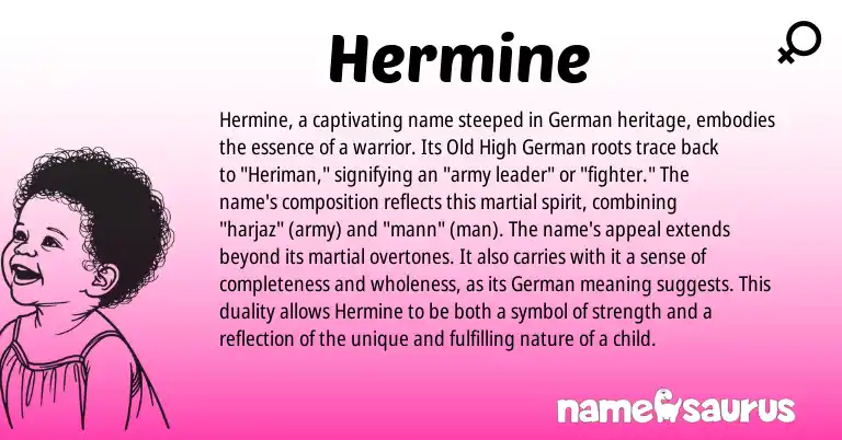 Infographic about Hermine name meaning, Hermine is a name from Old High German, German origin(s).