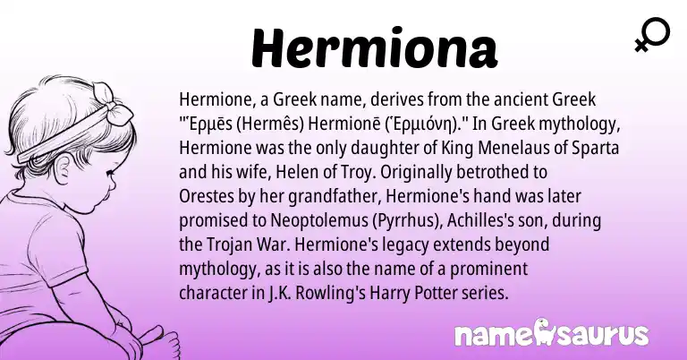 Infographic about Hermiona name meaning, Hermiona is a name from Greek origin(s).