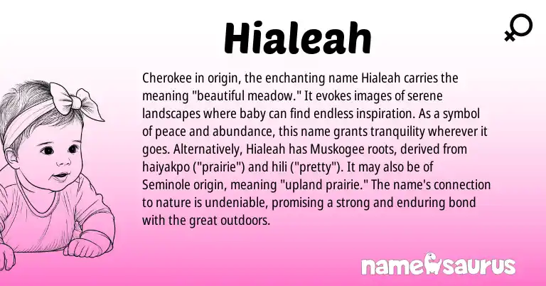 Infographic about Hialeah name meaning, Hialeah is a name from Cherokee origin(s).