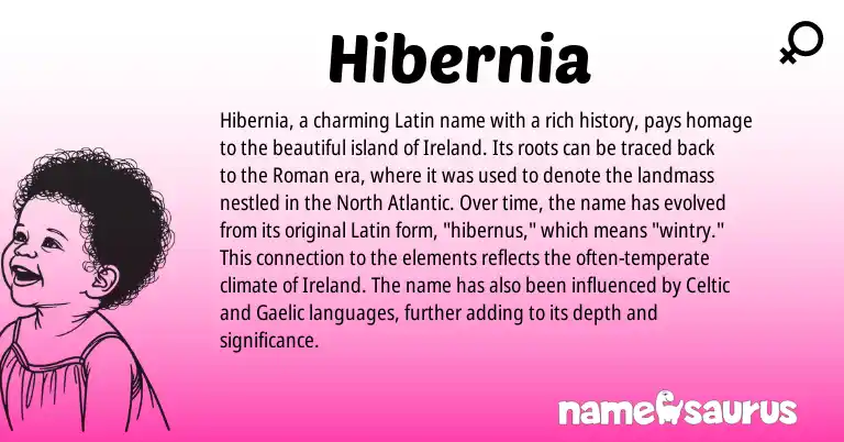 Infographic about Hibernia name meaning, Hibernia is a name from Ireland, Gaelic, Roman, Latin, Celtic origin(s).