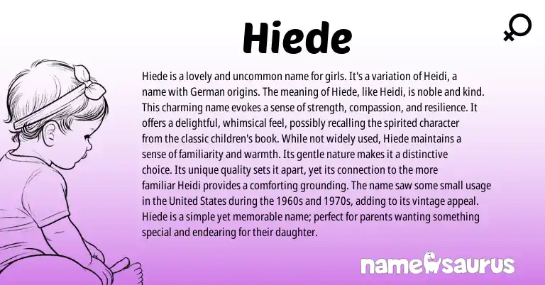 Infographic about Hiede name meaning, Hiede is a name from Germanic origin(s).