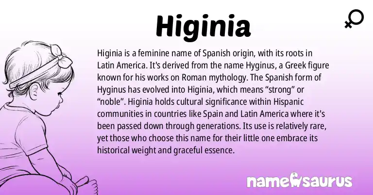 Infographic about Higinia name meaning, Higinia is a name from Spanish, Spanish (Latin American) origin(s).