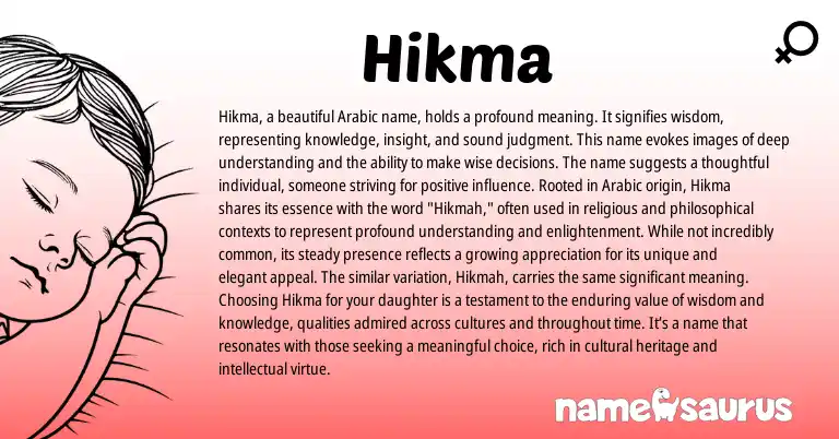 Infographic about Hikma name meaning, Hikma is a name from Arabic origin(s).