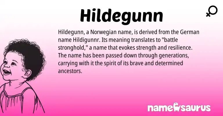 Infographic about Hildegunn name meaning, Hildegunn is a name from Norwegian, German origin(s).
