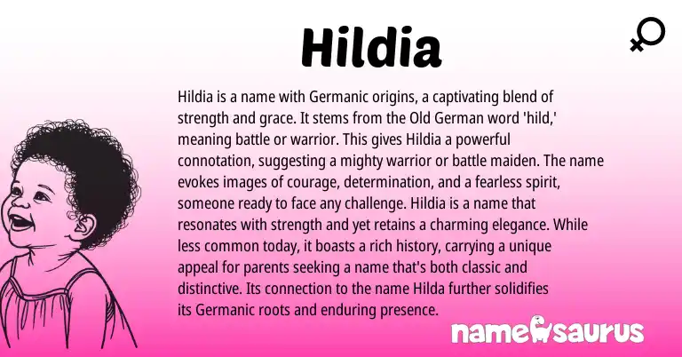 Infographic about Hildia name meaning, Hildia is a name from Germanic origin(s).