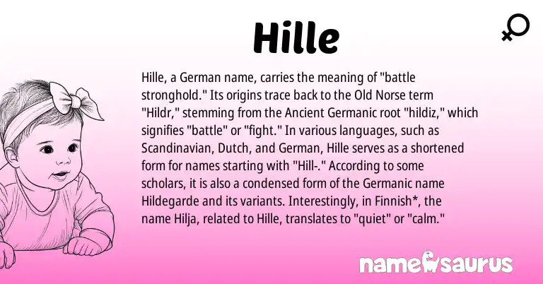 Infographic about Hille name meaning, Hille is a name from Old Norse, Finnish, Scandinavian, Ancient Germanic, Germanic, German, Dutch origin(s).